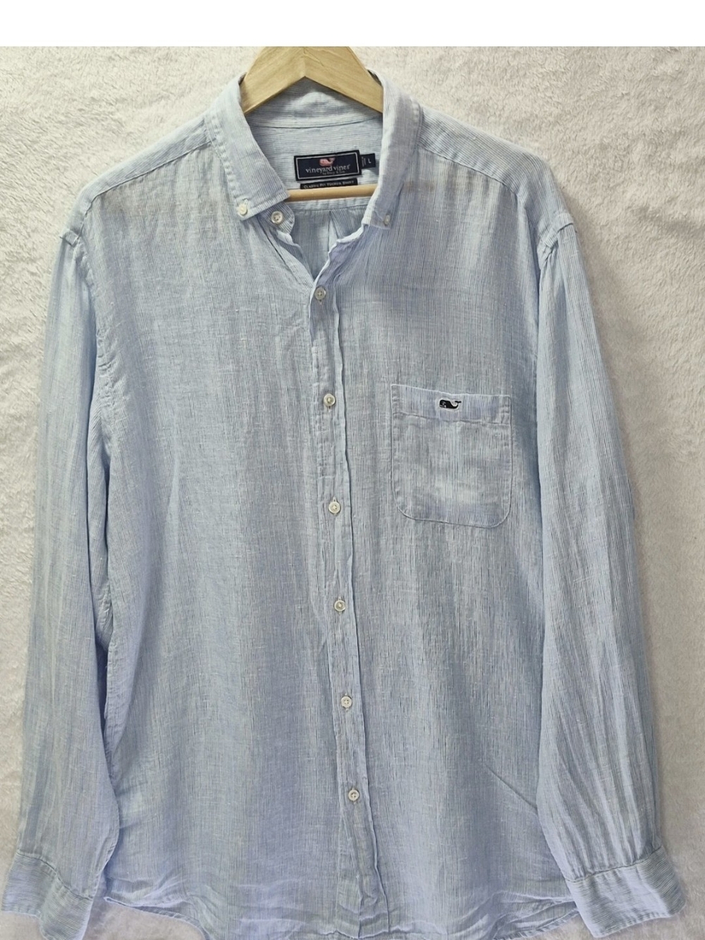 Vineyard Vines Men's Large Pale Blue 100% Linen Button-Down Shirt